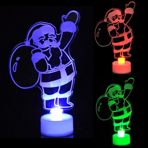 Detail of 3D Santa Claus acrylic LED night light showing blue, red and green color effects
