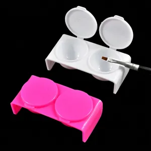 Dual Slot Nail Dappen Dish With Lids Plastic Brush Cleaning Cup Liquid Container For Acrylic Nail Art Professional Tool