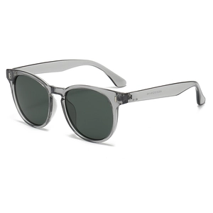 Retro oval polarized sunglasses with translucent grey frame and green lenses for fashion