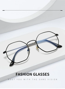 Detail of stylish black polygonal metal frame with silver bridge on white background