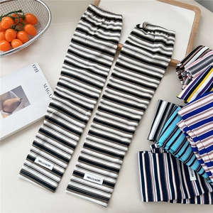 Striped UV sun protection arm sleeves with knitted texture for driving and outdoor activities