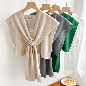 Solid color knitted wool shawl scarf available in beige, grey, and green shades