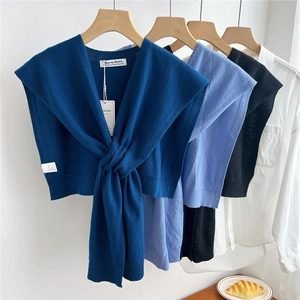 Pure Wool Knitted Shawl Twist Knot Shoulder Wrap Warm Versatile Elegant Decorative False Collar Accessory
