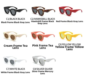 Detailed grid showing eight color variations of retro oval bubble frame sunglasses