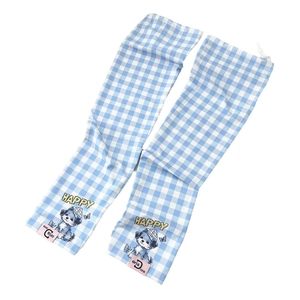 Cute cartoon light blue checkered sun protection ice sleeves with happy dog illustration