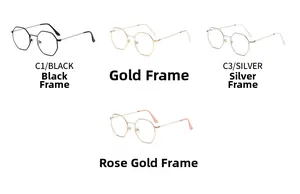 Detailed comparison of polygonal metal eyeglass frames in black, gold, silver, and rose gold