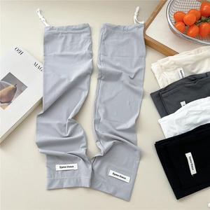 Adjustable drawstring sun protection cooling sleeves with knitted ribbed texture in grey