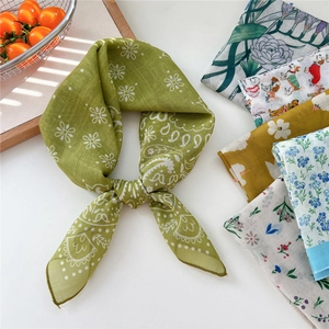 58cm cotton linen scarf collection with olive green paisley print and floral patterns