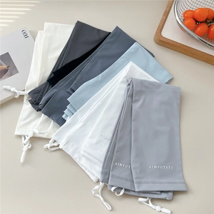 Unisex cooling sun protection arm sleeves with drawstring in white, black and blue colors