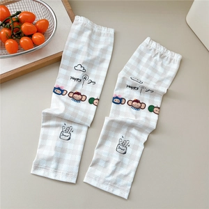 Close-up of cute cartoon monkey and checkered pattern on ice silk sun sleeves