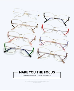Cat eye glasses frames collection in eight colors with stylish gold metal temples