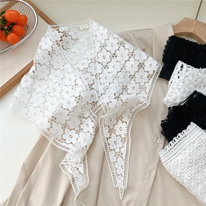 French lace triangle scarf for women features white floral hollow patterns and sweet style