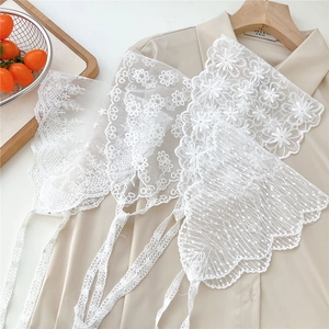 White French floral lace headscarf with vintage embroidery and sweet ribbon ties for women