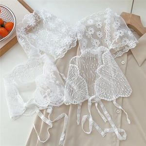 French style white lace headscarf and shawl with vintage floral embroidery pattern