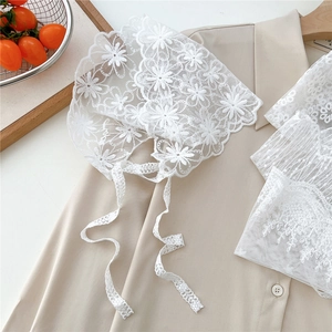 White French floral lace headscarf with ties, vintage hollow lace kerchief for women