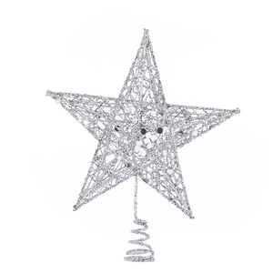 Sparkling silver star Christmas tree topper with glitter sequins and spiral spring base