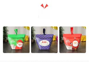 Three-color Christmas mini gift boxes with festive reindeer and Santa Claus illustrations