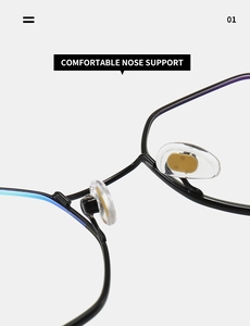 Detail of comfortable silicone nose pads on black metal frame polygon glasses