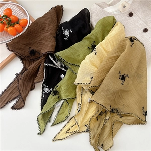 Floral embroidered triangular neck scarf in various colors with elegant lace trim