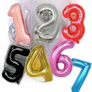Detailed view of colorful metallic number balloons from 1 to 7 for party decoration