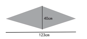 Size diagram showing 123cm width and 40cm height for the solid color silk diamond scarf