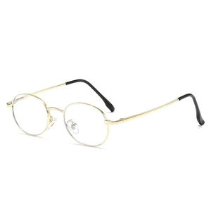 Classic oval gold metal frame eyeglasses with blue light blocking lenses and slim temples