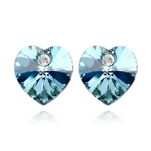 Sparkling light blue heart-shaped crystal stud earrings for women in 100 characters