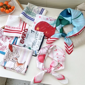 Women Satin Like Square Scarf Satin Neck Hair Bandana Printed Fashion Sweet Versatile Handkerchief Elegant Accessories