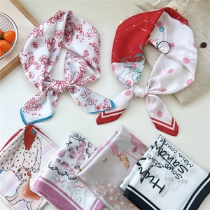 Assorted 70cm silk-like square scarves with floral and polka dot patterns for women