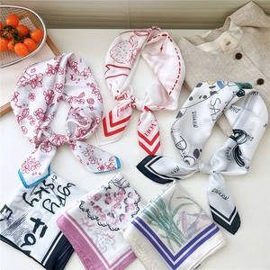 Fashionable 70cm square silk neck scarves with assorted floral and strawberry patterns