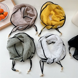 Solid color diamond silk scarves with elegant pearl pendants in various colors