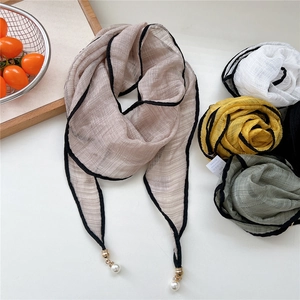 Sheer chiffon diamond scarf with elegant pearl charms in assorted pastel colors