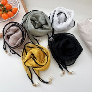 Five-color chiffon silk scarf set with pearl charms and thin diamond pattern design