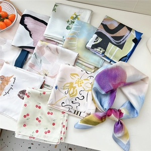Square Scarf Satin Polyester Simulation Satin Printed Floral Animal Pattern Elegant Neck Kerchief Head Scarf For Women Accessories