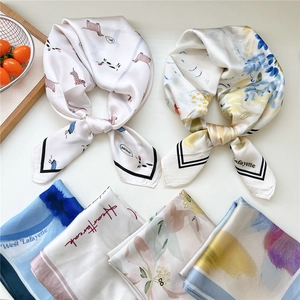70cm square silk scarf collection with floral, cartoon, and letter patterns for women