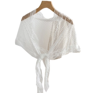 Elegant white lace shawl wrap with dot texture and tie-knot closure for women dresses