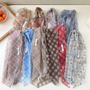 Fashionable elastic mesh silk scarf collection with floral and plaid prints