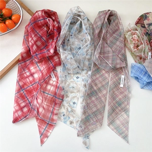 Elegant floral and plaid mesh long scarves in multiple colors for hair or neck styling