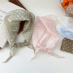 Polka Dot Triangle Scarf Sheer Chiffon Headscarf Neck Scarf Bandana For Women Retro French Style Neckerchief