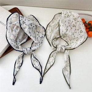 Sciarpa Stretta Con Stampa Floreale Retrò Per Donna Leggero Cotone Lino Cravatta Da Collo Nastro Per Capelli Accessorio Elegante