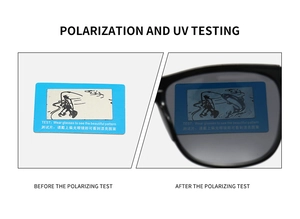 Polarisierter Test mit Karte zeigt verstecktes Muster durch quadratische Gläser