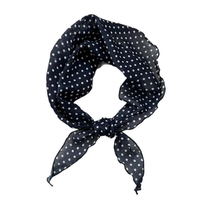 Elegant lightweight neck scarf with classic black and white polka dot floral pattern