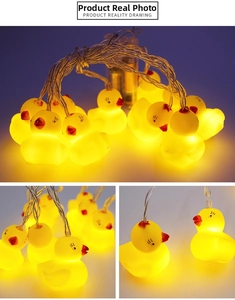 Detail of LED yellow duck string lights with battery box for Christmas holiday decoration