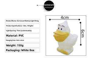 Detail specifications of 1.8m LED duck string light with 10 vinyl lamps and dimensions