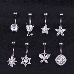 Stainless Steel And Copper Belly Button Ring Dangle Cubic Zirconia Body Piercing Jewelry Navel Rings For Women Heart Star