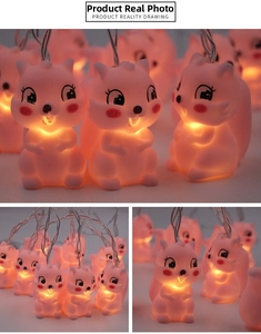 Detailed view of warm glow squirrel LED string lights with matte cartoon design