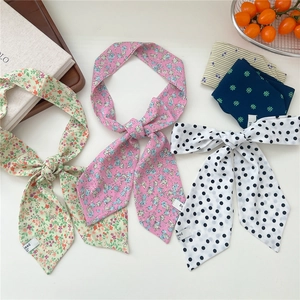French style floral and polka dot silk skinny scarves for hair and bag decoration