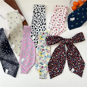 Chic floral and cow print skinny scarves for hair and bags in French style