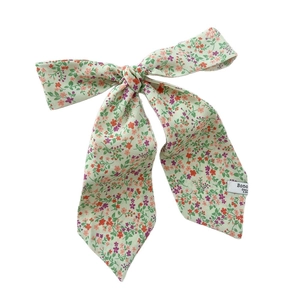 Floral print hair scarf ribbon with bow knot design on clean white background