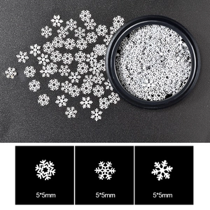 White snowflake nail art sequins in three styles, 5x5mm thin glitter for Christmas DIY